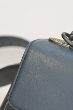 Navy and anthracite paneled leather Piazza satchel with detachable shoulder strap