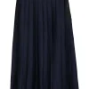 Navy and black paneled polyester sailor-style pleated midi skirt