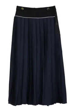 Navy and black paneled polyester sailor-style pleated midi skirt
