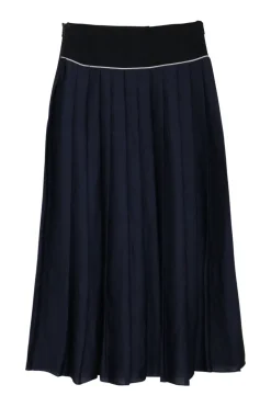Navy and black paneled polyester sailor-style pleated midi skirt