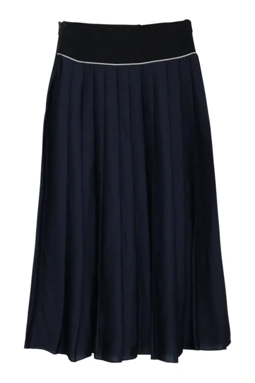 Navy and black paneled polyester sailor-style pleated midi skirt
