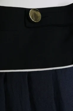 Navy and black paneled polyester sailor-style pleated midi skirt