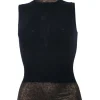 Navy and copper cashmere-blend foiled turtleneck sleeveless knit top