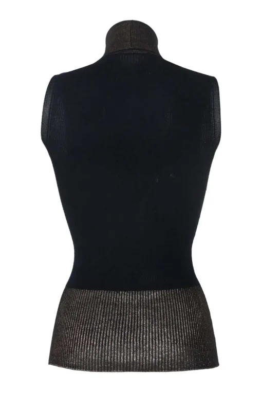 Navy and copper cashmere-blend foiled turtleneck sleeveless knit top