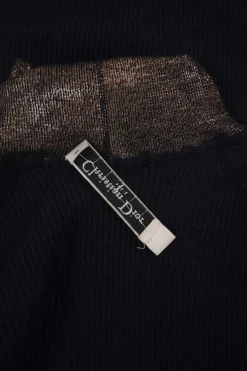 Navy and copper cashmere-blend foiled turtleneck sleeveless knit top