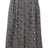 Navy and cream wool-blend pull-on pleat-front wide-leg culottes with extended tab closure featuring novelty pearl motif