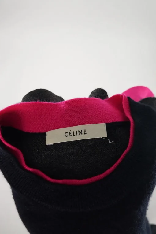 Navy and fluo pink paneled wool-blend logo broderie mock neck pullover sweater