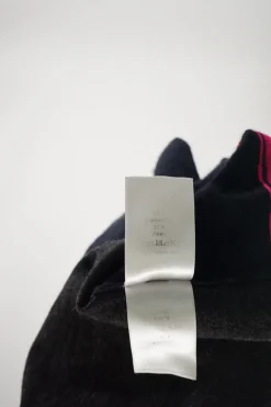 Navy and fluo pink paneled wool-blend logo broderie mock neck pullover sweater