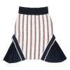 Navy and reed mixed-media acrylic-blend striped godet knee-length skirt with plissé inserts