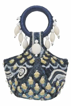 Navy beaded fabric Tutubi clutch