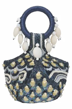 Navy beaded fabric Tutubi clutch