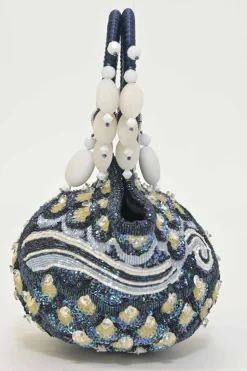 Navy beaded fabric Tutubi clutch