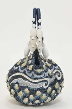 Navy beaded fabric Tutubi clutch