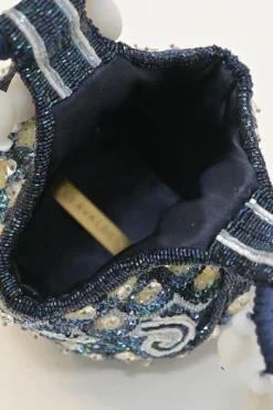 Navy beaded fabric Tutubi clutch