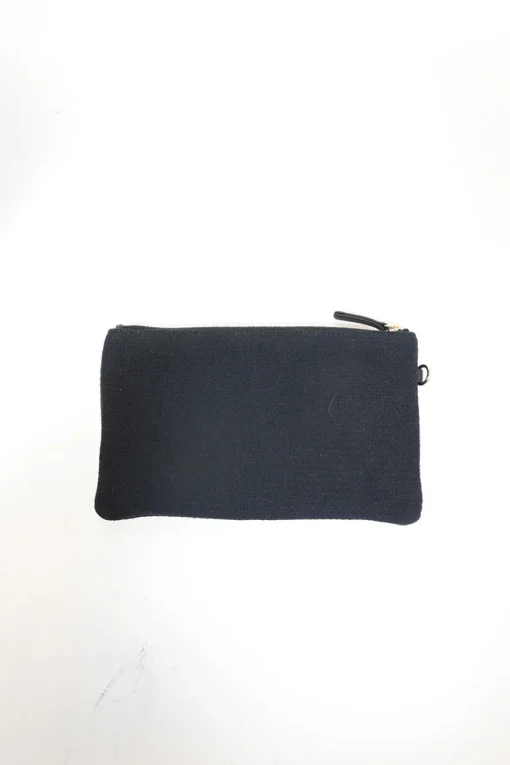 Navy blue lambskin leather-trimmed canvas Small Deauville Tote bag with gold-tone hardware