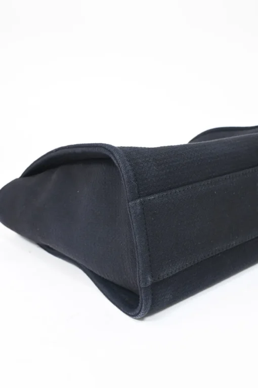Navy blue lambskin leather-trimmed canvas Small Deauville Tote bag with gold-tone hardware