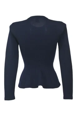Navy Blue Virgin Wool with Embroidered Floral Sweater