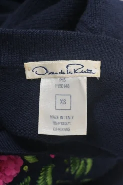 Navy Blue Virgin Wool with Embroidered Floral Sweater