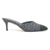 Navy bouclé tweed-bonded leather and grosgrain pointed-toe heeled mules