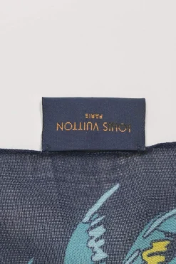 Navy cashmere-silk blend Cobalt Jungle scarf