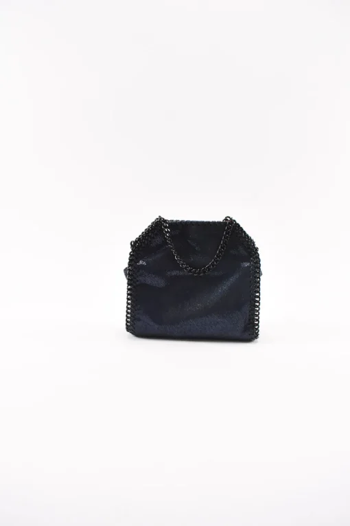 Navy Chamois Tiny Falabella with gun metal handle and shoulder chains