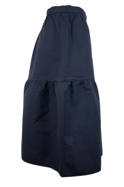 Navy cotton twill skirt, gathered in the middle