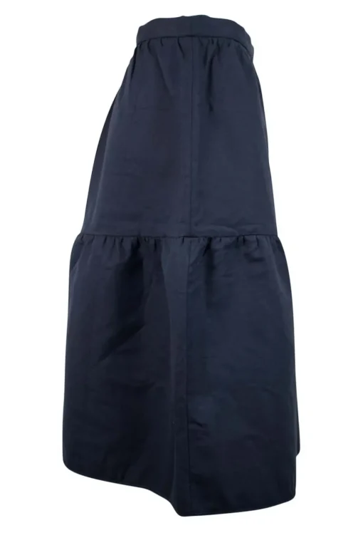 Navy cotton twill skirt, gathered in the middle