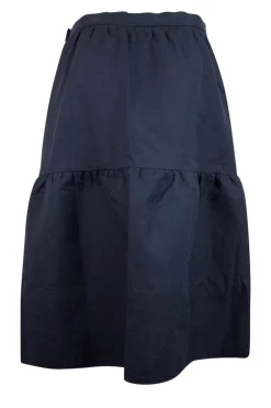 Navy cotton twill skirt, gathered in the middle