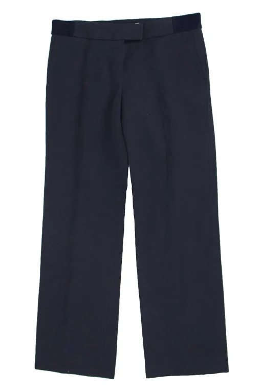 Navy cotton wide leg trousers with both front and back pockets.
