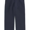Navy cotton wide leg trousers with both front and back pockets.