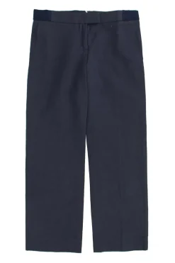 Navy cotton wide leg trousers with both front and back pockets.