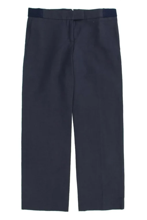 Navy cotton wide leg trousers with both front and back pockets.