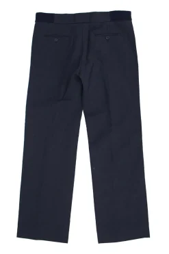 Navy cotton wide leg trousers with both front and back pockets.