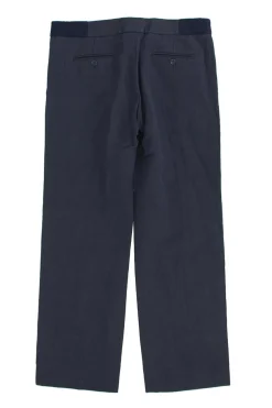 Navy cotton wide leg trousers with both front and back pockets.