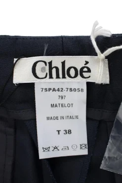 Navy cotton wide leg trousers with both front and back pockets.