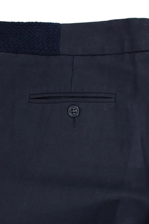 Navy cotton wide leg trousers with both front and back pockets.