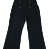 Navy cotton-blend pull-on empire-waist cropped knit sailor trousers with concealed side zip fastening