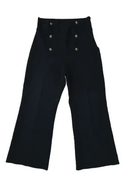 Navy cotton-blend pull-on empire-waist cropped knit sailor trousers with concealed side zip fastening