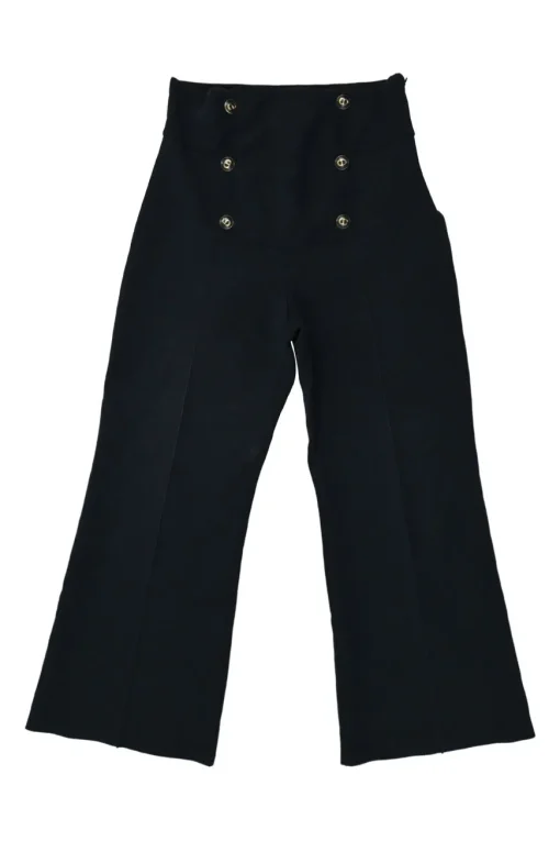 Navy cotton-blend pull-on empire-waist cropped knit sailor trousers with concealed side zip fastening