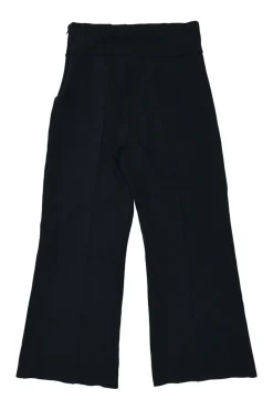 Navy cotton-blend pull-on empire-waist cropped knit sailor trousers with concealed side zip fastening