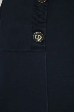 Navy cotton-blend pull-on empire-waist cropped knit sailor trousers with concealed side zip fastening
