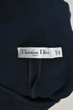 Navy cotton-blend pull-on empire-waist cropped knit sailor trousers with concealed side zip fastening