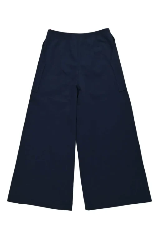 Navy cotton-blend pull-on high-rise wide-leg sailor trousers with metallic coat of arms shank button legs