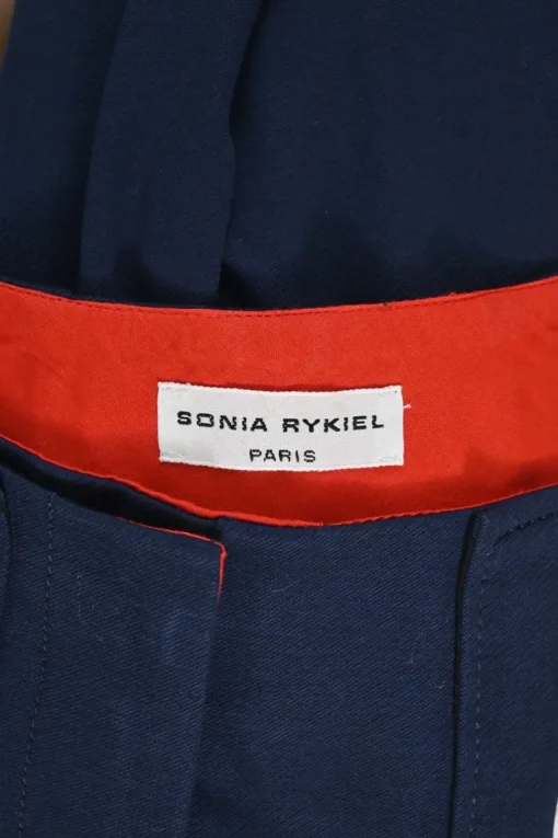Navy cotton-blend pull-on high-rise wide-leg sailor trousers with metallic coat of arms shank button legs