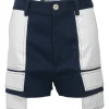 Navy cotton-blend twill pull-on extended pocket shorts