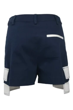 Navy cotton-blend twill pull-on extended pocket shorts