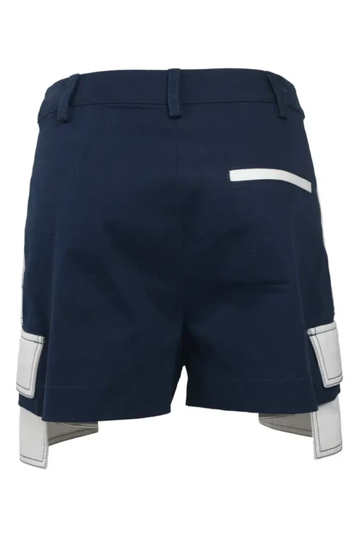 Navy cotton-blend twill pull-on extended pocket shorts