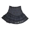 Navy cotton-silk blend broderie Anglaise drop-waist ruffle mini skirt with contrast ruffle trim inserts