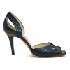 Navy cutout leather peep-toe D'Orsay pumps