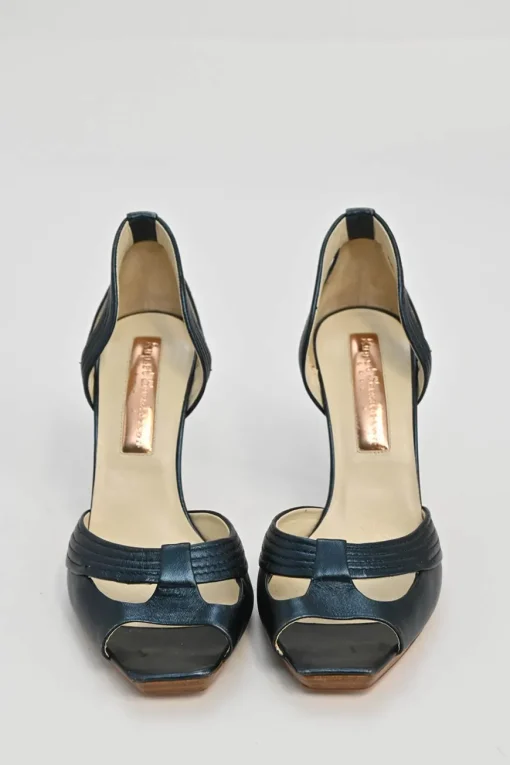 Navy cutout leather peep-toe D'Orsay pumps
